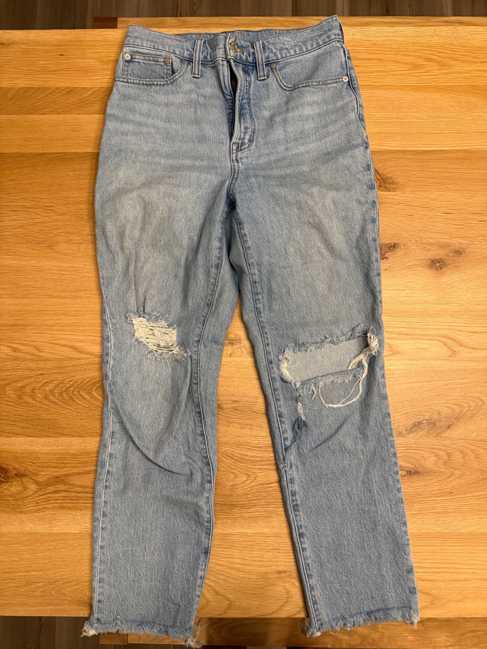 Madewell Light Blue Distressed Straight-Leg Jeans